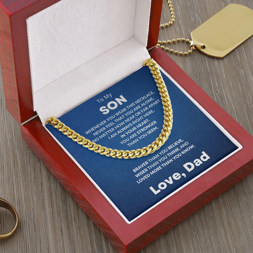 Gift for Son - Always In My Heart - Love Dad - Cuban Chain Link Necklace - Mallard Moon Gift Shop