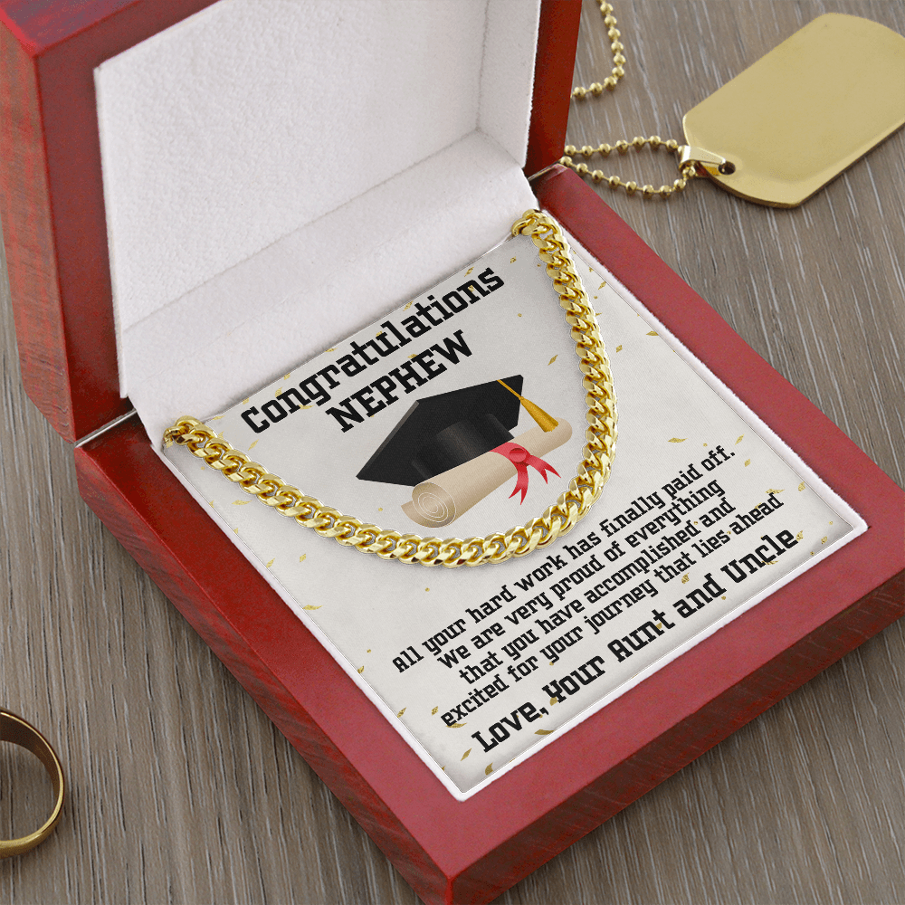 Nephew Graduation Congratulations Love Aunt and Uncle Cuban Chain Link Necklace - Mallard Moon Gift Shop