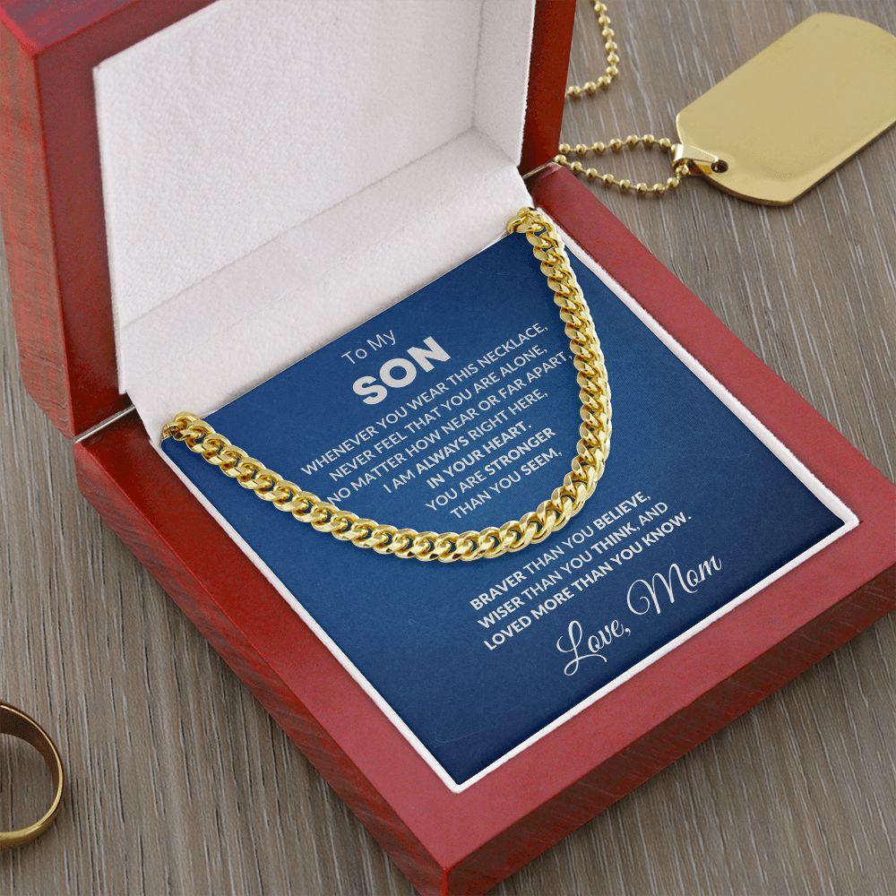 Gift for Son - Always In My Heart Love Mom - Cuban Chain Link Necklace - Mallard Moon Gift Shop