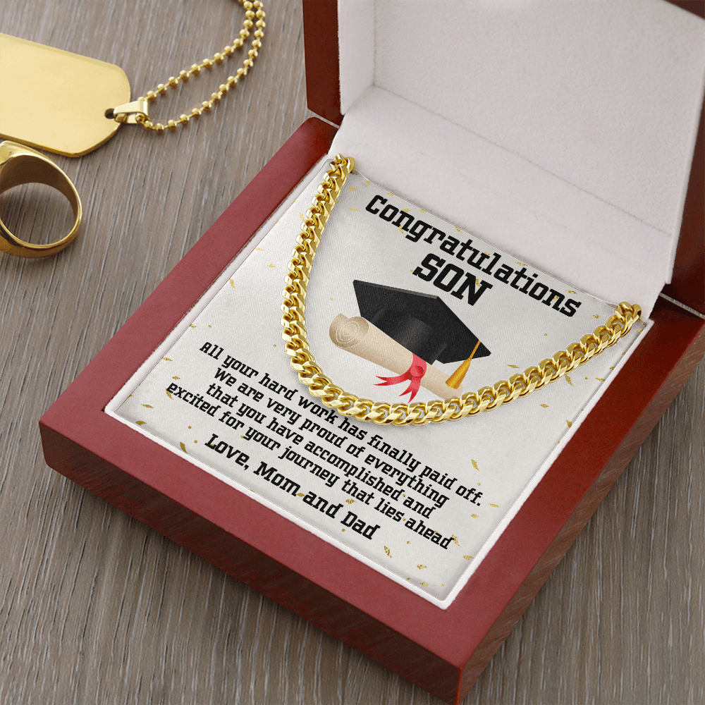 Son Graduation Congratulations from Mom and Dad Chain Link Necklace - Mallard Moon Gift Shop