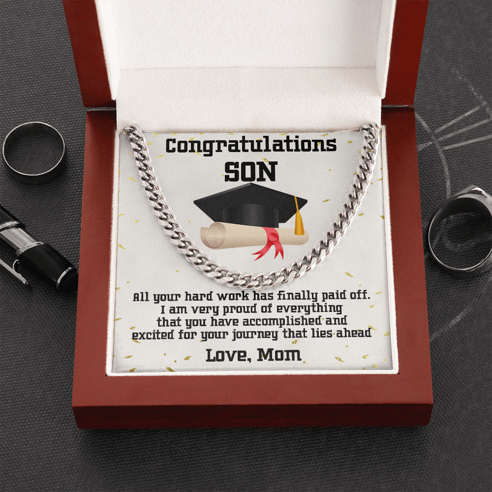 Son Graduation 2022 Congratulations Mom Cuban Link Chain Necklace - Mallard Moon Gift Shop