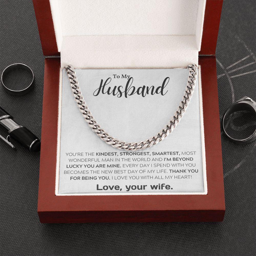 To My Wonderful Husband Cuban Link Chain Necklace - Mallard Moon Gift Shop