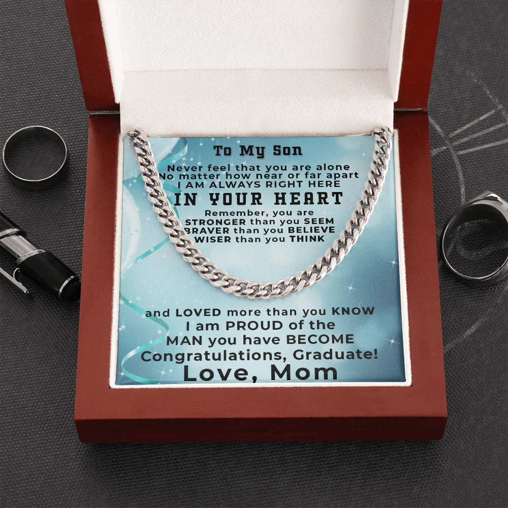 Son Graduation Gift from Proud Mom Cuban Link Chain Necklace - Mallard Moon Gift Shop
