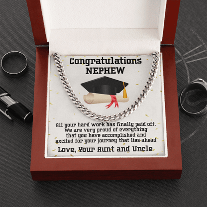 Nephew Graduation Congratulations Love Aunt and Uncle Cuban Chain Link Necklace - Mallard Moon Gift Shop