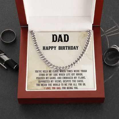 Dad Birthday Cuban Link Chain Necklace - You Mean the World to Me - Mallard Moon Gift Shop