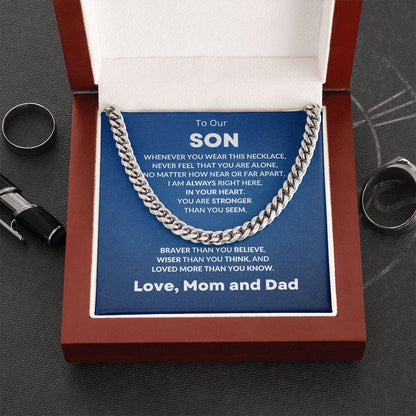 Gift for Son From Mom and Dad Cuban Chain Link Necklace - Mallard Moon Gift Shop