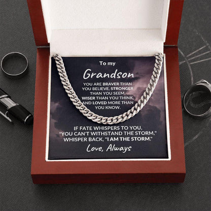 To My Grandson - I Am The Storm - Cuban Link Chain Necklace - Mallard Moon Gift Shop