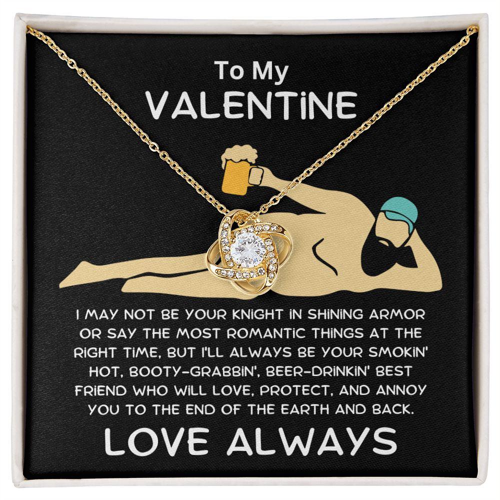To My Valentine - Knight in Shining Armor - Love Knot Necklace with Funny Message Card and Gift Box - Mallard Moon Gift Shop