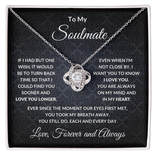 To My Soulmate - One Wish - Love Knot Necklace with Message Card Gift Box - Mallard Moon Gift Shop