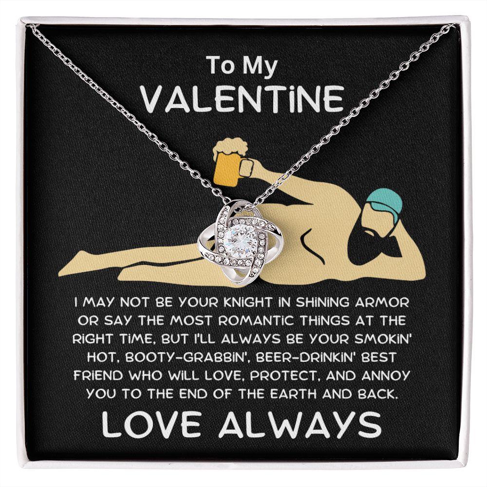 To My Valentine - Knight in Shining Armor - Love Knot Necklace with Funny Message Card and Gift Box - Mallard Moon Gift Shop