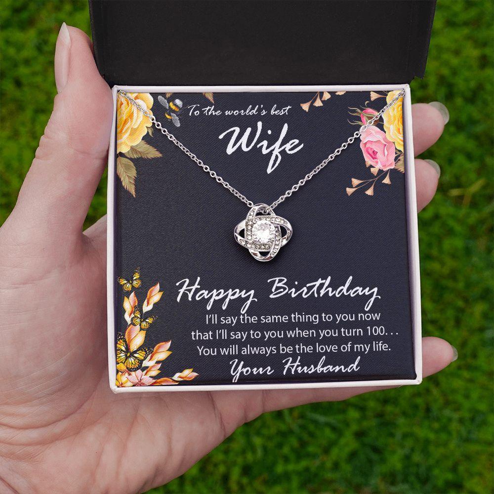 Birthday Gift for Wife CZ Love Knot Pendant Necklace with Message Card - Mallard Moon Gift Shop