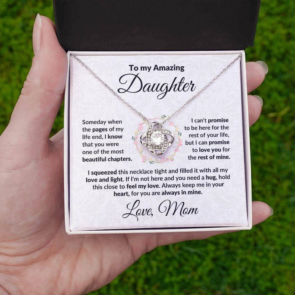 To My Amazing Daughter - I Promise - Love Knot Necklace with Message Card and Gift Box - Mallard Moon Gift Shop