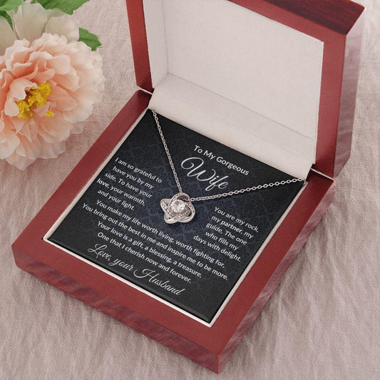 To My Gorgeous Wife - Your Love is a Treasure - Love Knot Necklace with Message Card and Gift Box - Mallard Moon Gift Shop