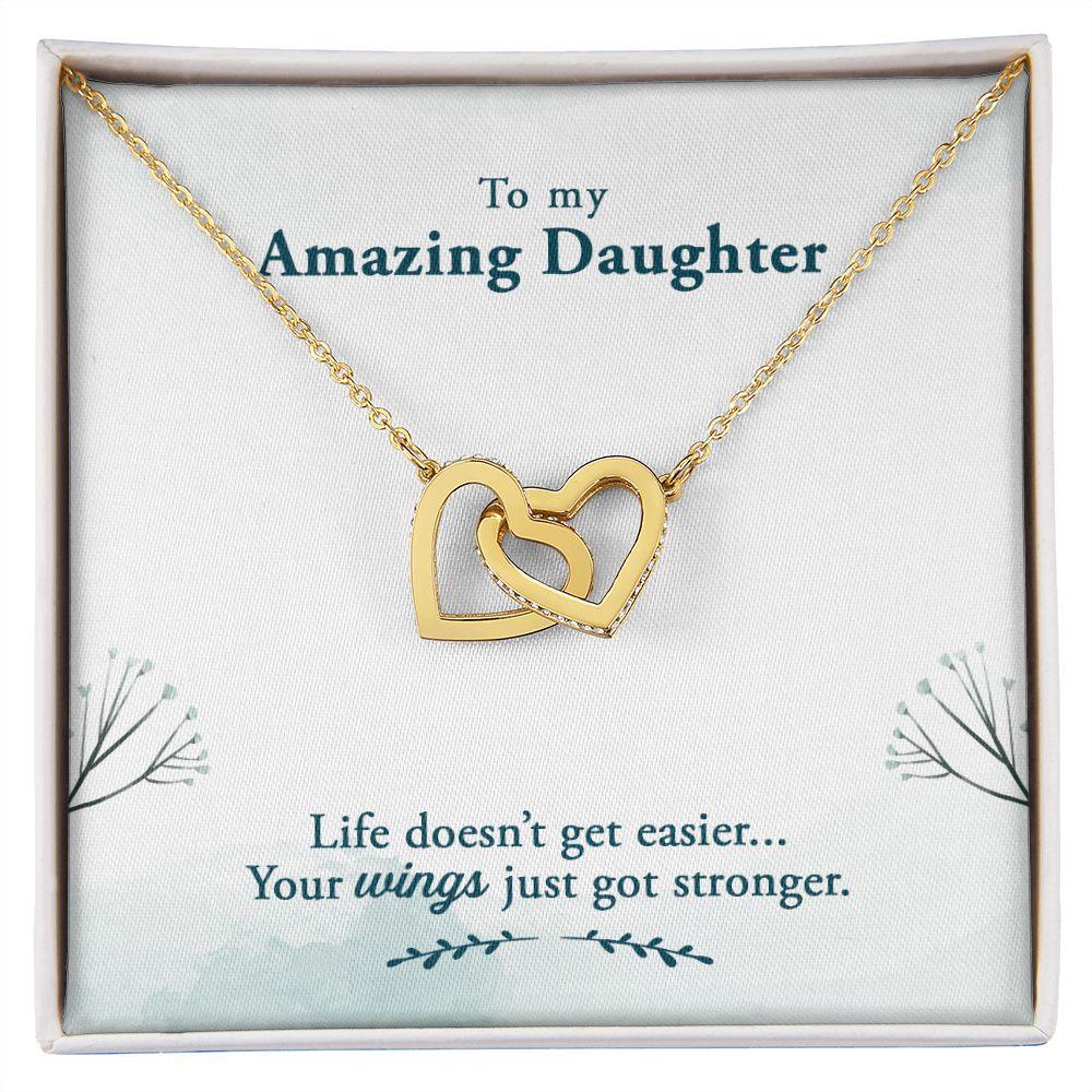 Amazing Daughter Life Doesn’t Get Easier, You Get Stronger Interlocking Hearts Necklace - Mallard Moon Gift Shop
