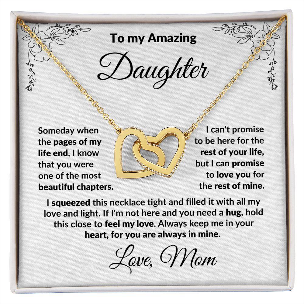 To My Amazing Daughter - I Promise You - Interlocking Hearts Necklace Message Card with Gift Box - Mallard Moon Gift Shop