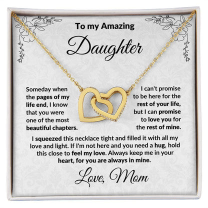 To My Amazing Daughter - I Promise You - Interlocking Hearts Necklace Message Card with Gift Box - Mallard Moon Gift Shop