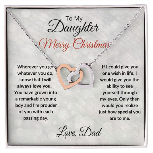To My Daughter Merry Christmas Love Dad Interlocking Hearts Necklace - Mallard Moon Gift Shop