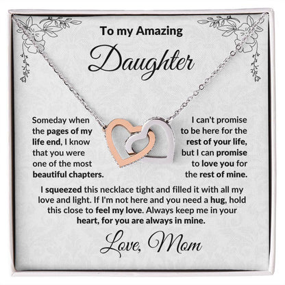 To My Amazing Daughter - I Promise You - Interlocking Hearts Necklace Message Card with Gift Box - Mallard Moon Gift Shop