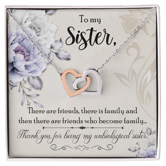 Unbiological Sisters are Friends that Become Family Interlocking Hearts Necklace - Mallard Moon Gift Shop