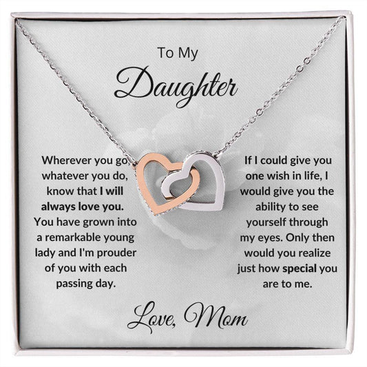 To My Daughter - I Will Always Love You - From Mom - Interlocking Hearts Pendant Necklace - Mallard Moon Gift Shop