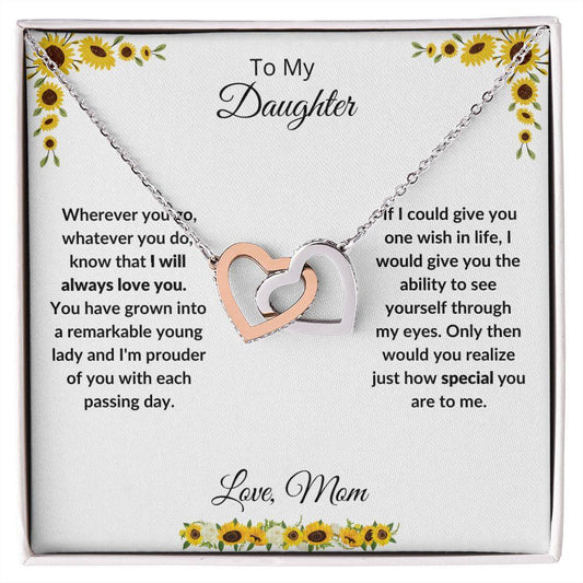 To My Daughter Love Mom Interlocking Hearts Necklace - Mallard Moon Gift Shop