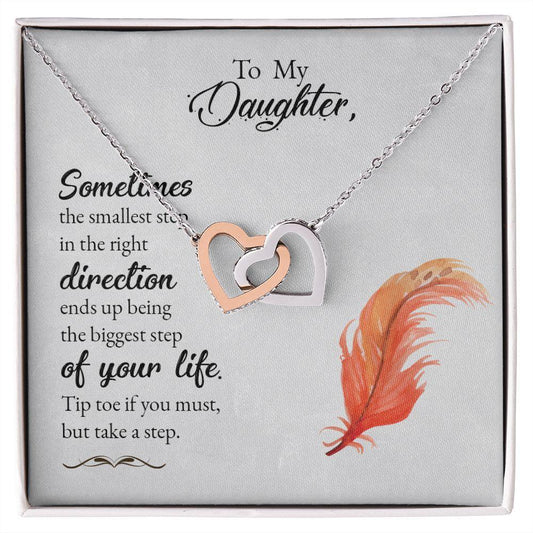 To My Daughter-Sometimes the Smallest Step Interlocking Hearts Necklace - Mallard Moon Gift Shop