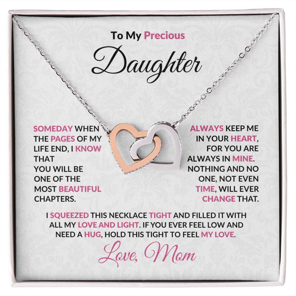 To My Precious Daughter Interlocking Hearts Pendant Necklace with Message Card - Mallard Moon Gift Shop