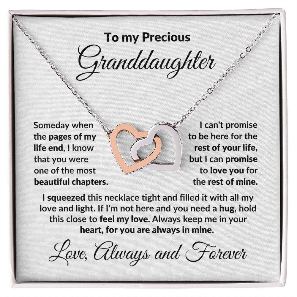 To My Precious Granddaughter Interlocking Heart Necklace with Message Card and Gift Box - Mallard Moon Gift Shop