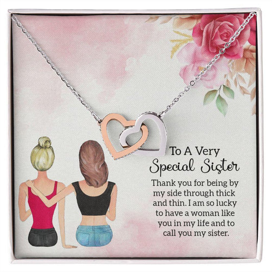 To a Special Sister Interlocking Hearts Necklace - Mallard Moon Gift Shop