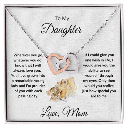 Gift for Daughter Interlocking Hearts Pendant Necklace with Gift Box - Mallard Moon Gift Shop
