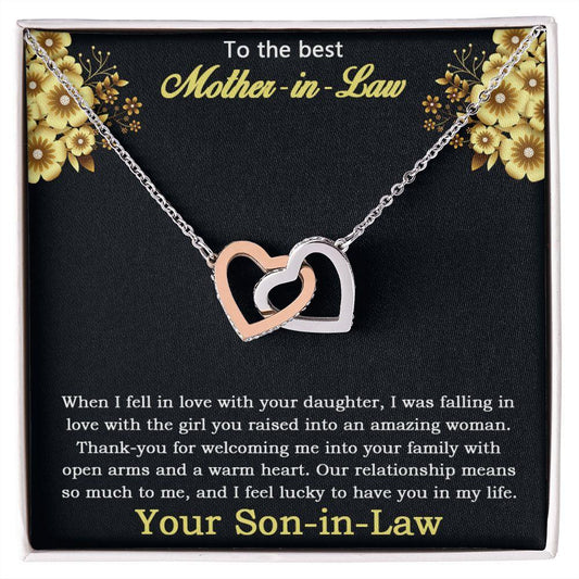 Gift for Mother-in-law from Son-in-Law Gold and Silver Interlocking Heart Pendant Necklace - Mallard Moon Gift Shop