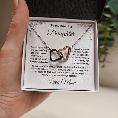 To My Amazing Daughter - I Promise You - Interlocking Hearts Necklace Message Card with Gift Box - Mallard Moon Gift Shop