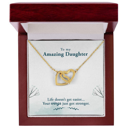 Amazing Daughter Life Doesn’t Get Easier, You Get Stronger Interlocking Hearts Necklace - Mallard Moon Gift Shop