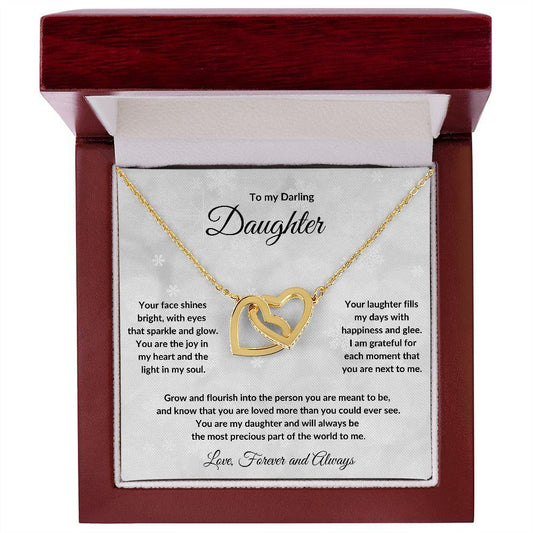 To My Darling Daughter - Love Forever and Always - Interlocking Hearts Necklace with Message card and Gift Box - Mallard Moon Gift Shop