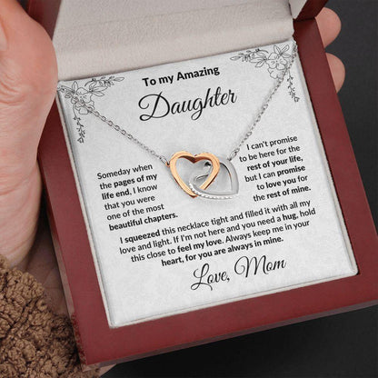 To My Amazing Daughter - I Promise You - Interlocking Hearts Necklace Message Card with Gift Box - Mallard Moon Gift Shop