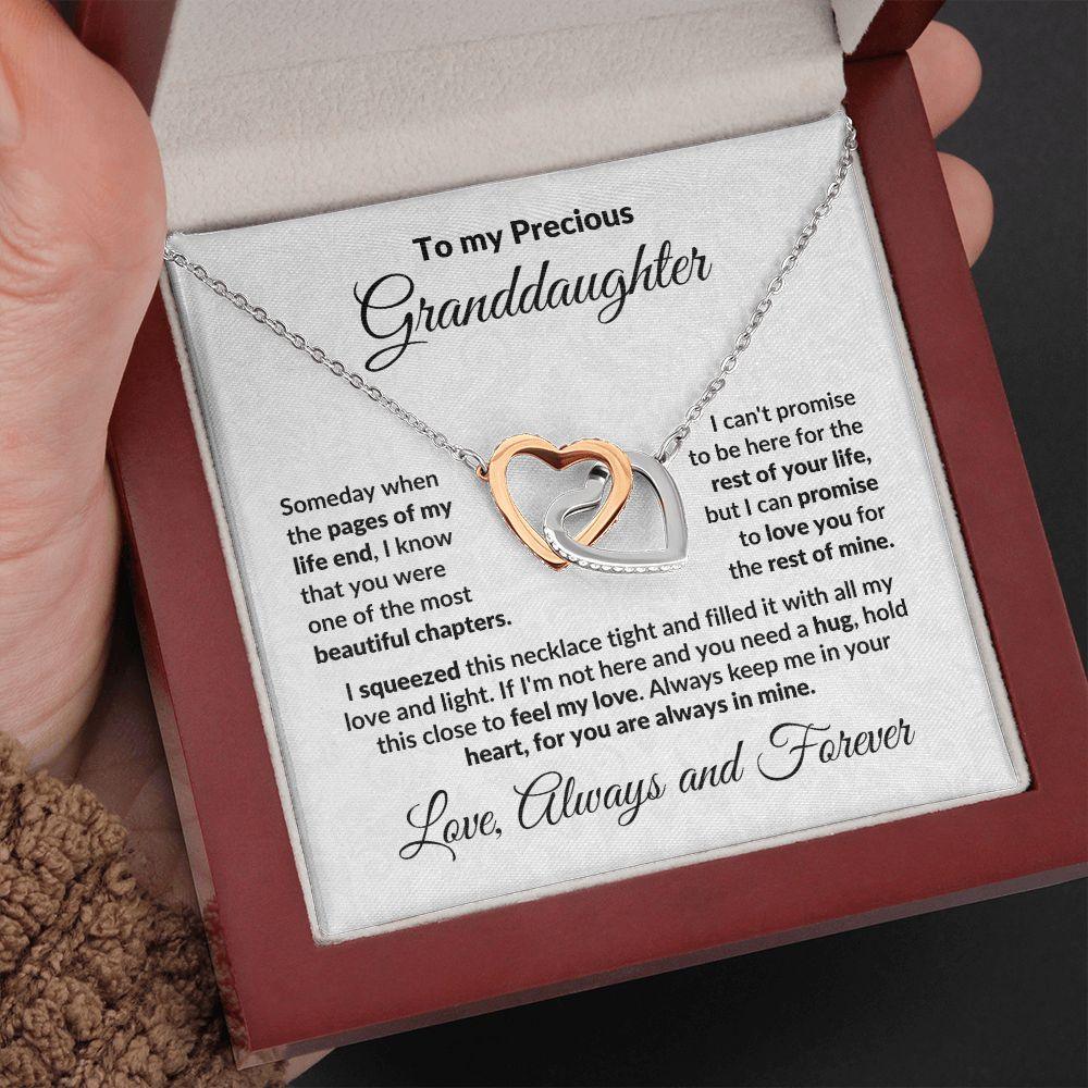 To My Precious Granddaughter Interlocking Heart Necklace with Message Card and Gift Box - Mallard Moon Gift Shop