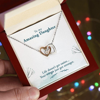 Amazing Daughter Life Doesn’t Get Easier, You Get Stronger Interlocking Hearts Necklace - Mallard Moon Gift Shop