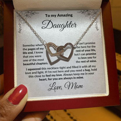 To My Amazing Daughter - I Promise You - Interlocking Hearts Necklace Message Card with Gift Box - Mallard Moon Gift Shop