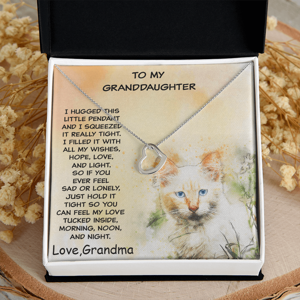 Granddaughter Heart Pendant Necklace Love Grandma Kitten Message Card Gift Box - Mallard Moon Gift Shop