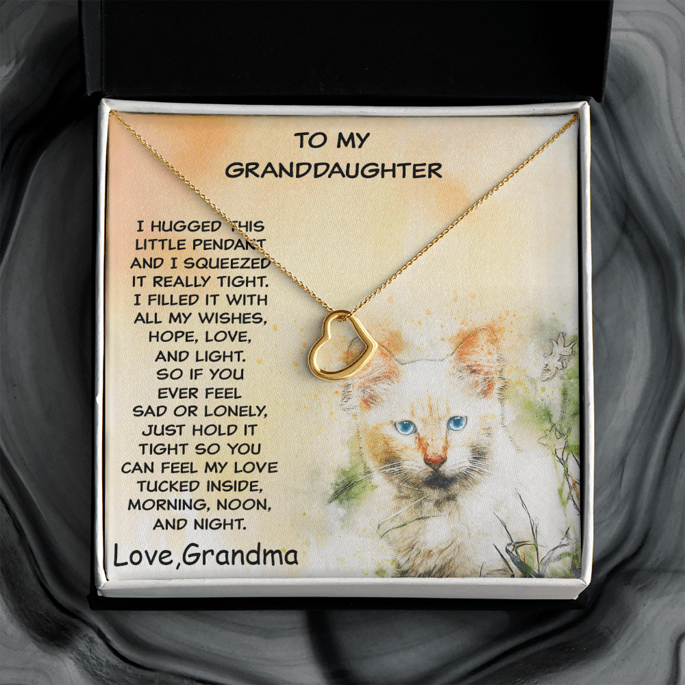 Granddaughter Heart Pendant Necklace Love Grandma Kitten Message Card Gift Box - Mallard Moon Gift Shop