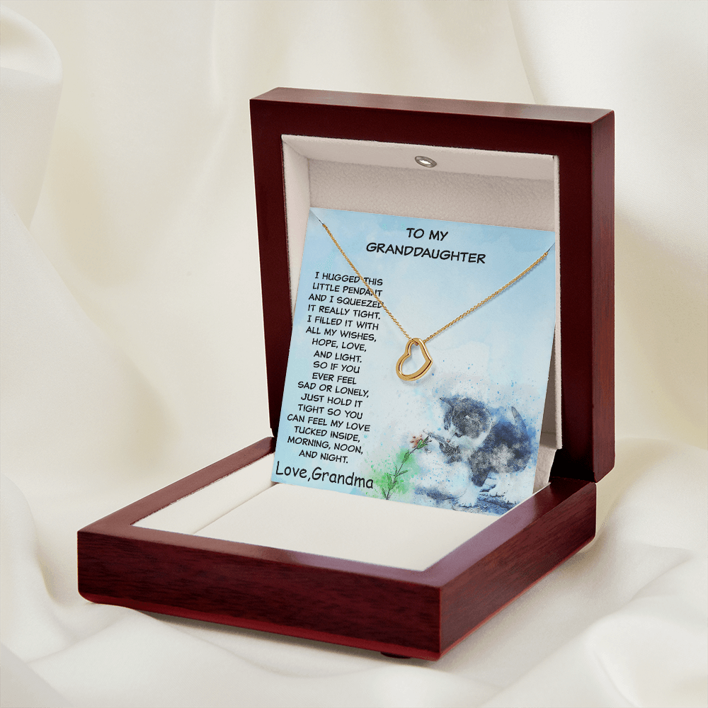 Granddaughter Heart Pendant Necklace Love Grandma with Playful Kitten Message Card - Mallard Moon Gift Shop