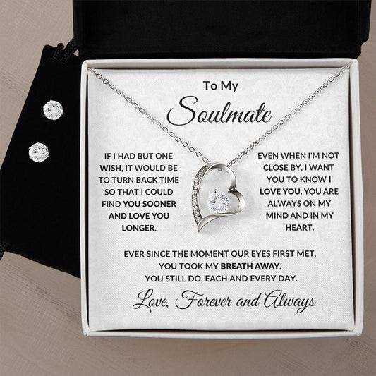 Gift for Soulmate Forever and Always Heart Necklace and Earring Set - Mallard Moon Gift Shop