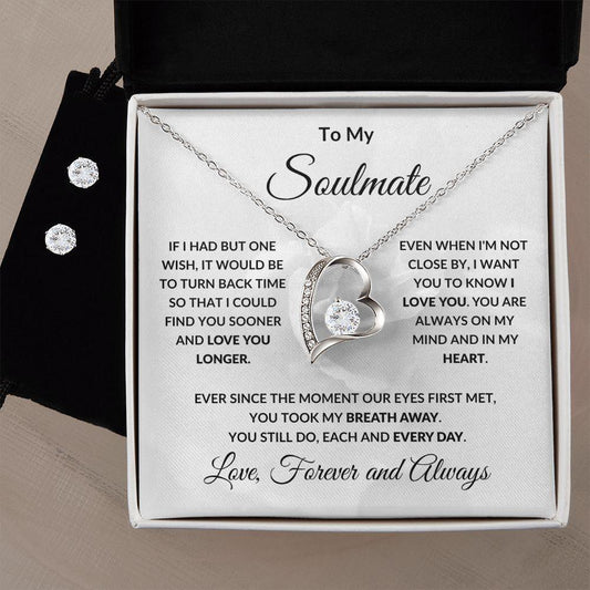 To My Soulmate One Wish Forever Love Heart Pendant Necklace and Earring Set - Mallard Moon Gift Shop