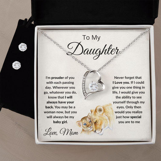 Daughter Gift from Dad Forever Love Heart Pendant Necklace and Earring Set - Mallard Moon Gift Shop