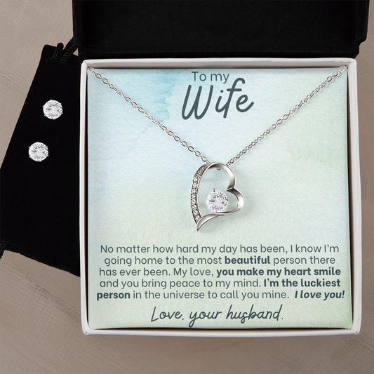 To My Wife - Make my Heart Smile - Forever Love Heart Pendant and Earring Set - Mallard Moon Gift Shop