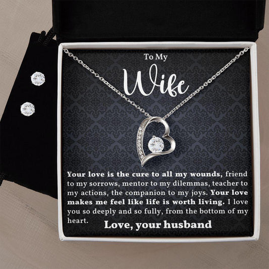 To My Wife- I Love You from the Bottom of my Heart - Forever Love Heart Pendant and Earring Set - Mallard Moon Gift Shop