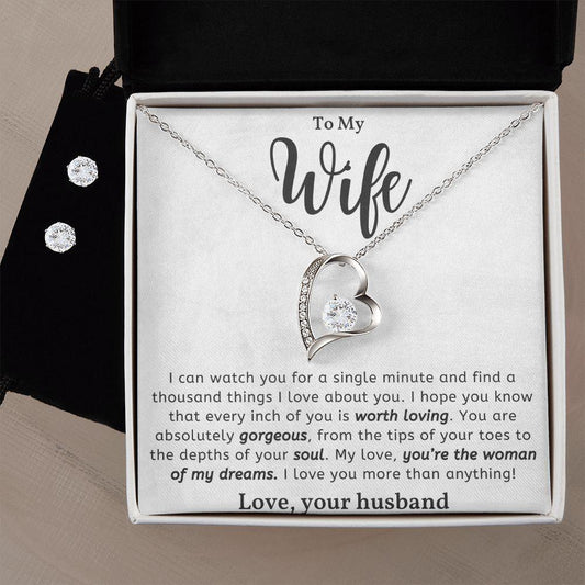 To My Wife - Woman of my Dreams - Forever Love Heart Pendant and Earring Set - Mallard Moon Gift Shop