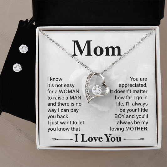 Gift for Mom from Son Forever Love Heart Pendant Necklace and Earring Set - Mallard Moon Gift Shop