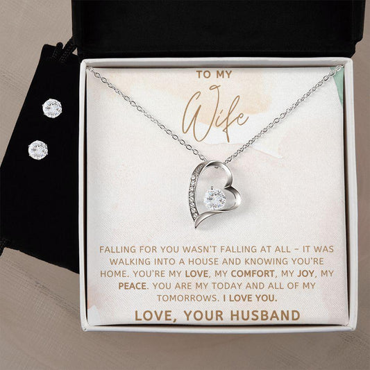 To My Wife - My Love, My Comfort, My Joy, My Peace - Forever Love Heart Pendant and Earring Set - Mallard Moon Gift Shop