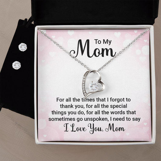 To My Mom Forever Love Heart Pendant Necklace and Earring Set - Mallard Moon Gift Shop